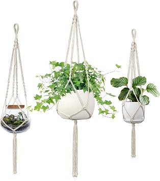 Macrame Plant Hanger - Fits 4-13 Inch Pots, 3-Pack, Ivory