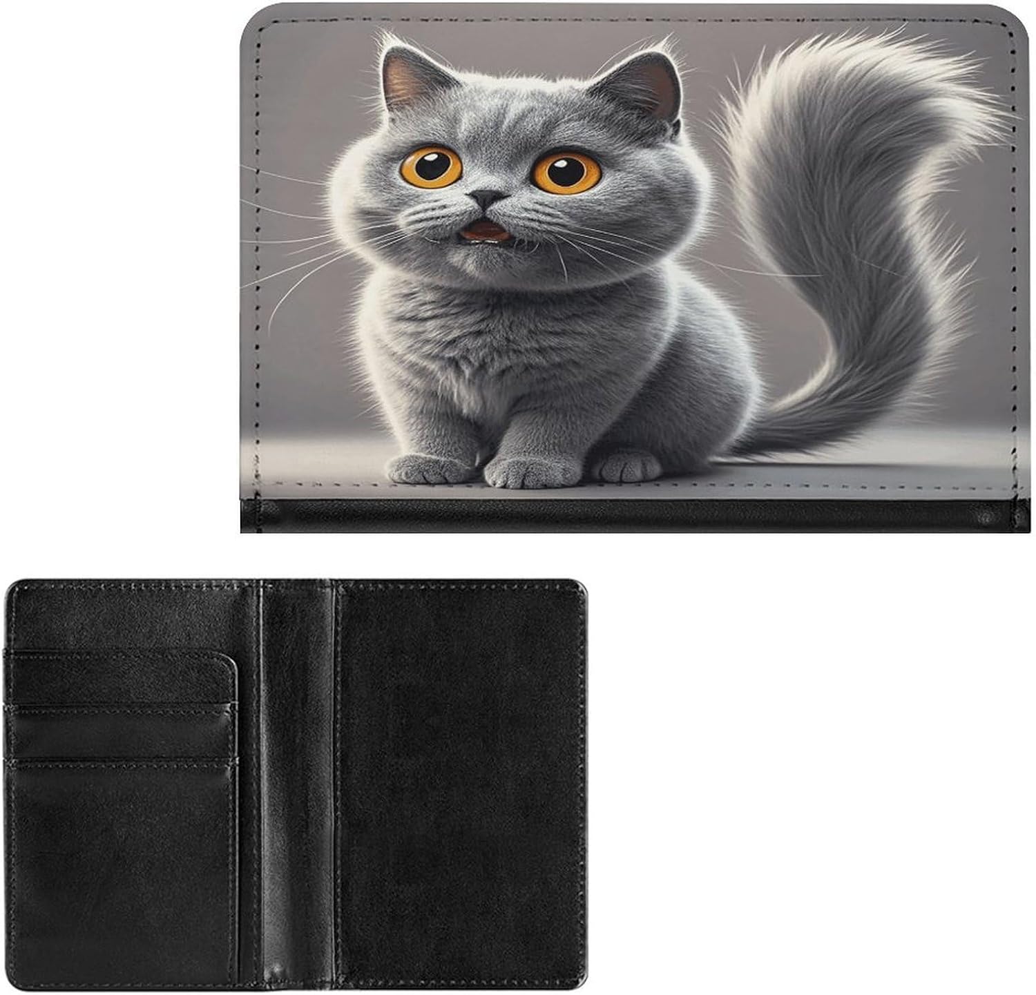 Cute Funny Grey Cats Pattern Passport Holder for Travel Essentials Ultra Slim Passport Wallet Leather Passport Cover Waterproof Travel Wallet Cute Passport Book Travel Accessories image 2