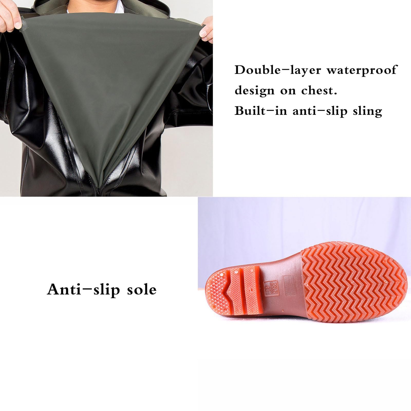 Waders da Pesca con Cappello Antipioggia e Guanti, Waders con Stivali (Stivali di Gomma), Ideali per Pesca A Mosca, Pesca Sportiva, Pesca in Mare, Agricoltura e Caccia,Black Have Gloves,44