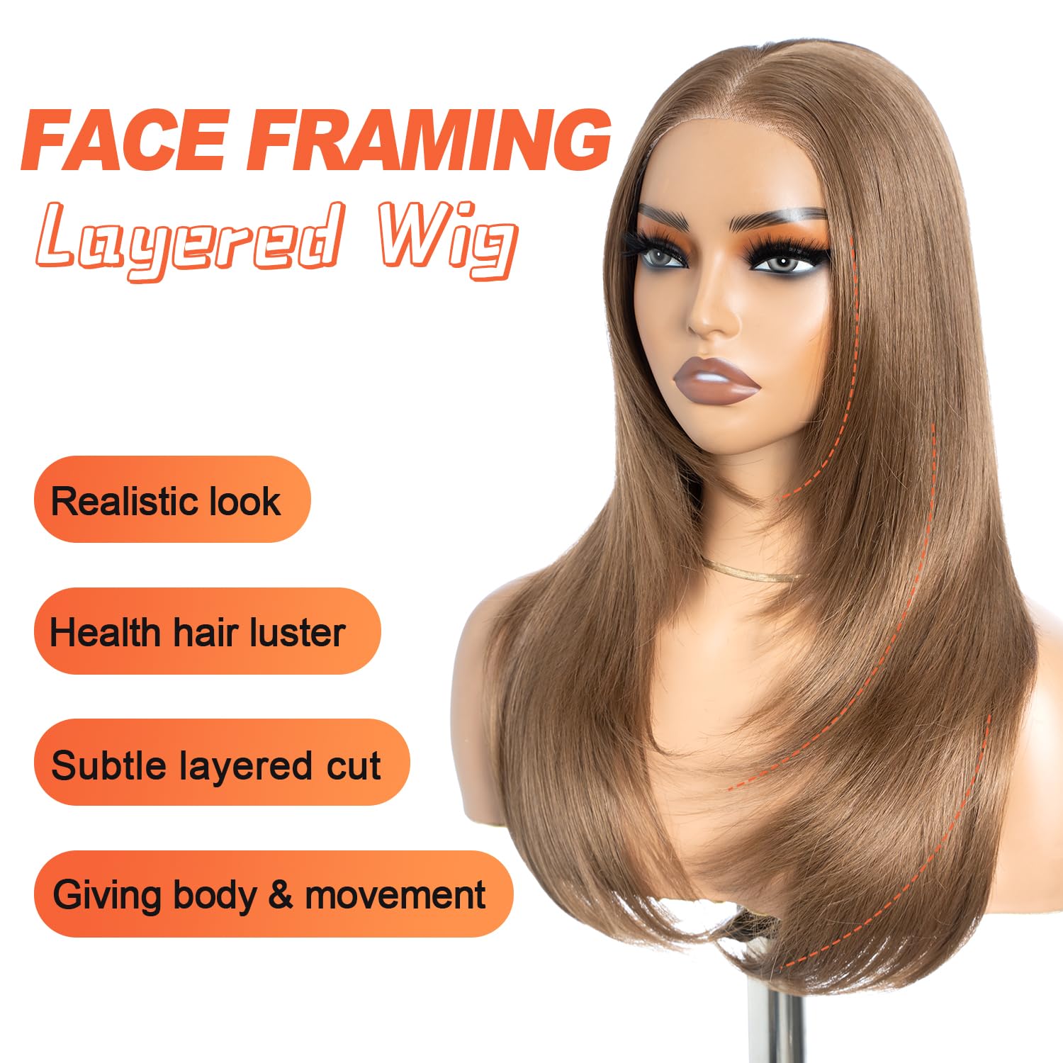Style Icon Wear and Go Parrucca pretagliata per principianti a strati lunghi parrucca frontale in pizzo sintetico con pony, 50,8 cm, 3 secondi da indossare (12Q)