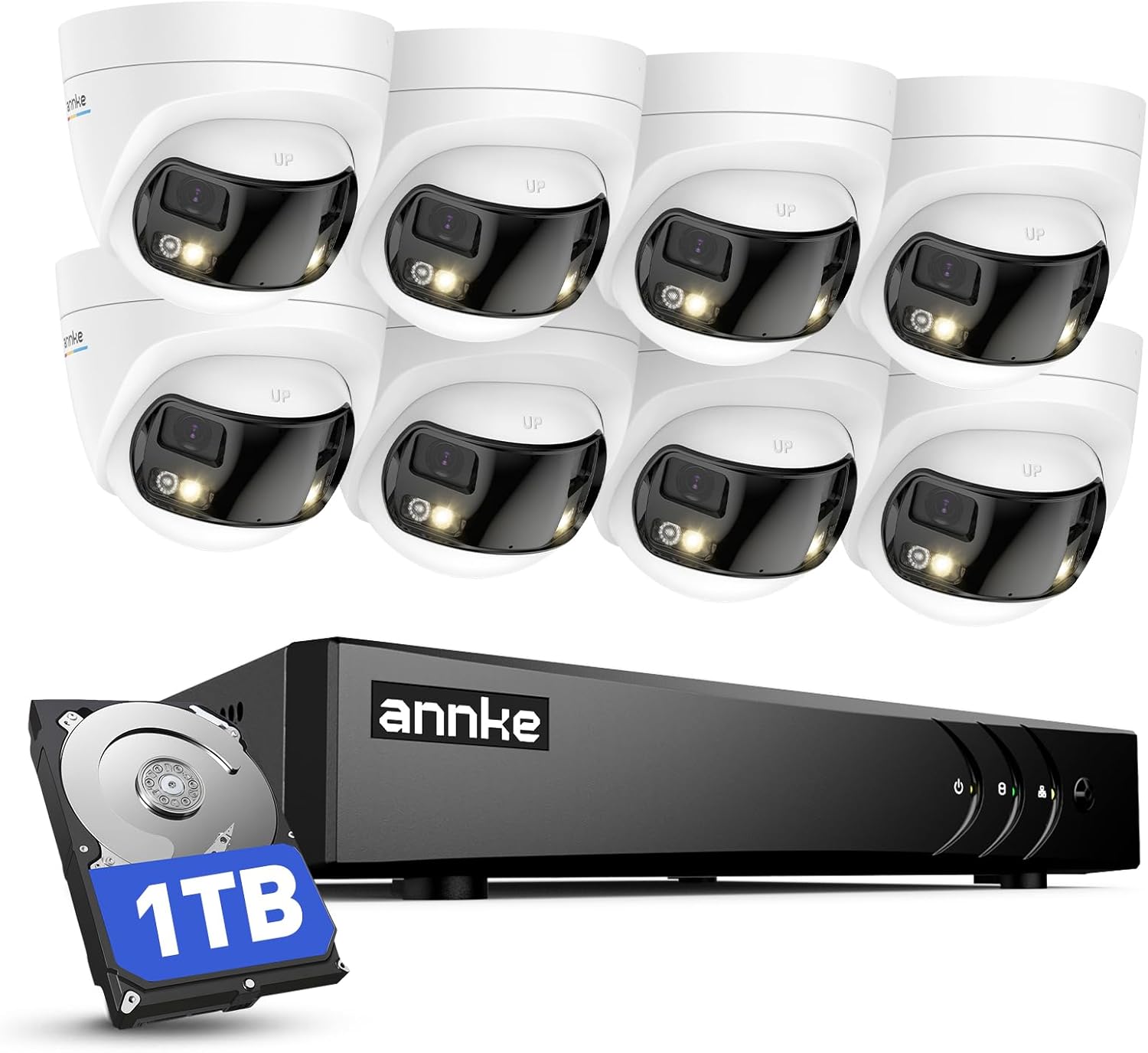 ANNKE 3K Lite 8 Channel Hybrid 5-in-1 DVR Recorder with 8 Pack 5MP Analog Dual-Lens Security Camera, 180°Wide Angle, Smart Dual Light, One-Way Audio, IP67, 1TB