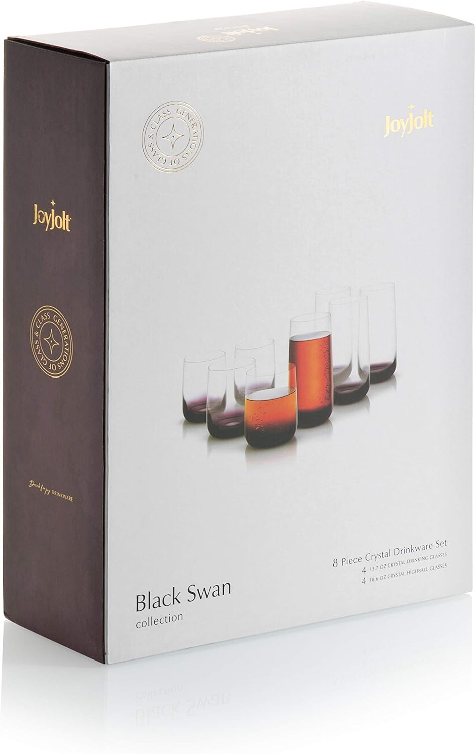 Hottest Sale JoyJolt Black Swan Rocks Glass And Highball Glass Collection,Premium Crystal Glassware, Set Of 8