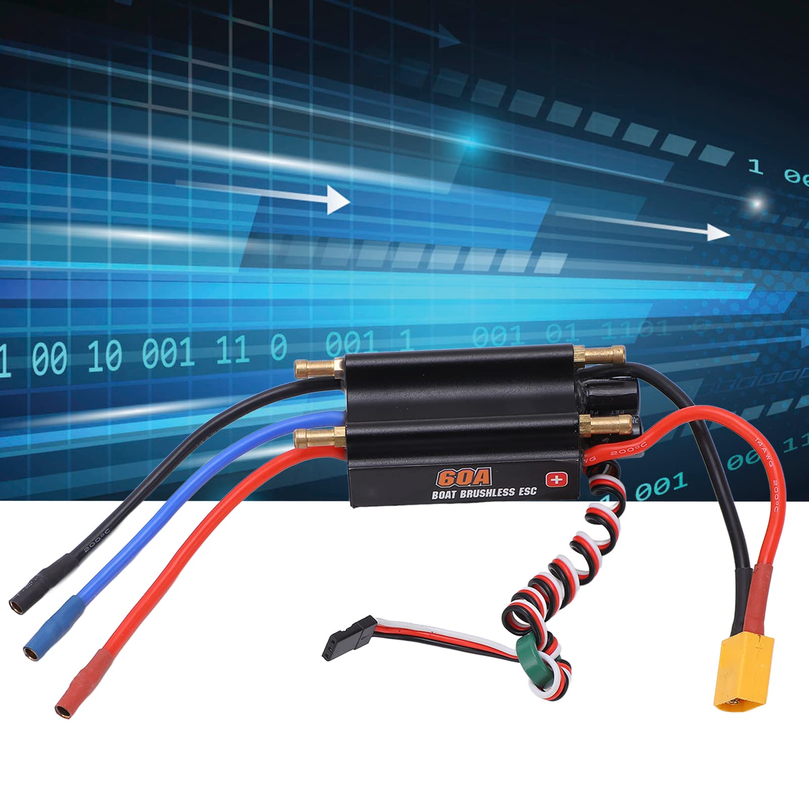 Uxsiya Controlador de Velocidad Electrónico 2‑6S, Enfriamiento Rápido Drenaje de Doble Canal a Prueba de Agua 60a sin Escobillas ESC Menor Consumo de Energía para Modelo de Barco