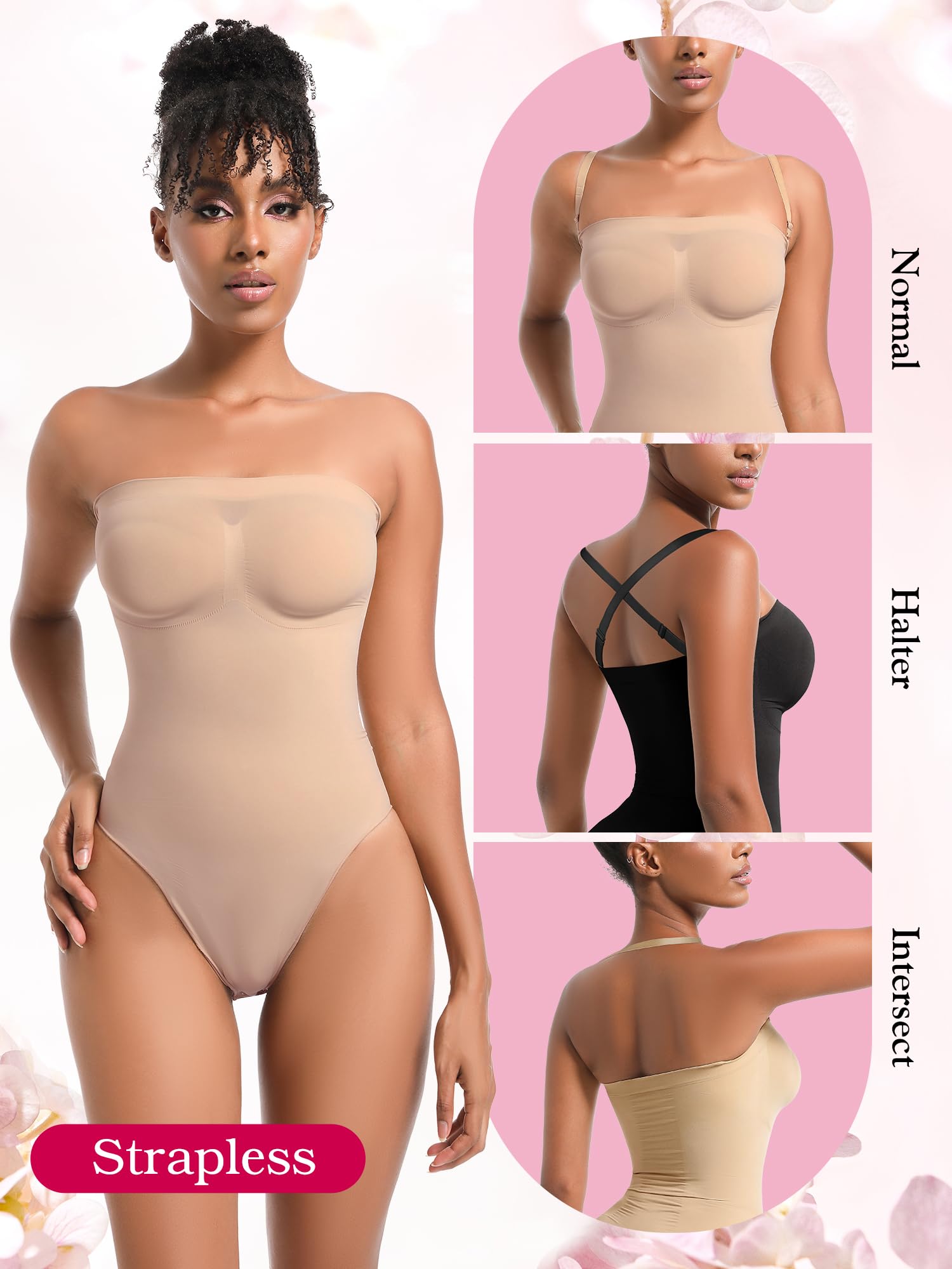 Atbuty Body sin tirantes, sin costuras, moldeador, control de abdomen, moldeador de cuerpo con correas extraíbles