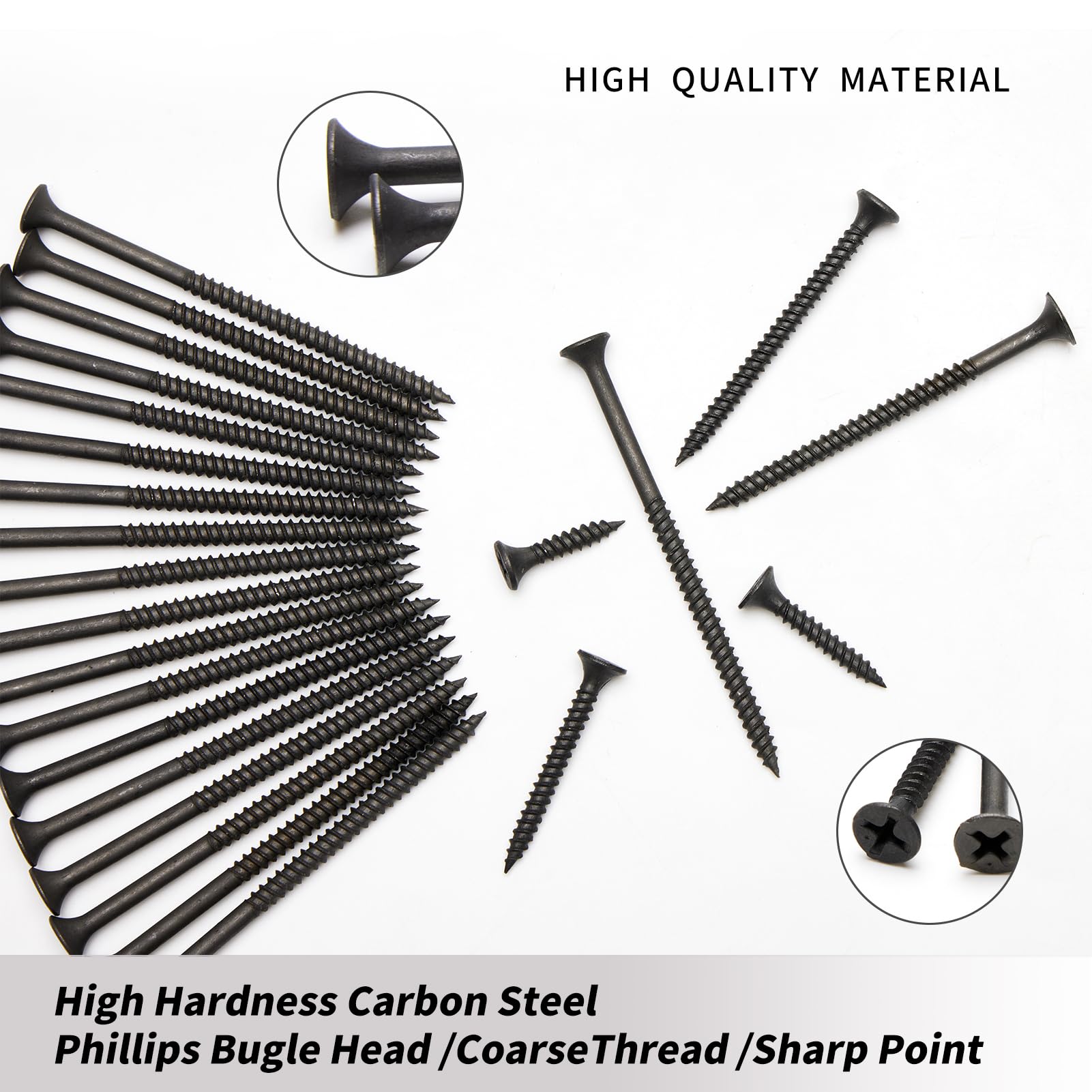 #6 Drywall Screws - 60mm Fine Thread Black Self-Tapping Wood Screws, 60-Pack