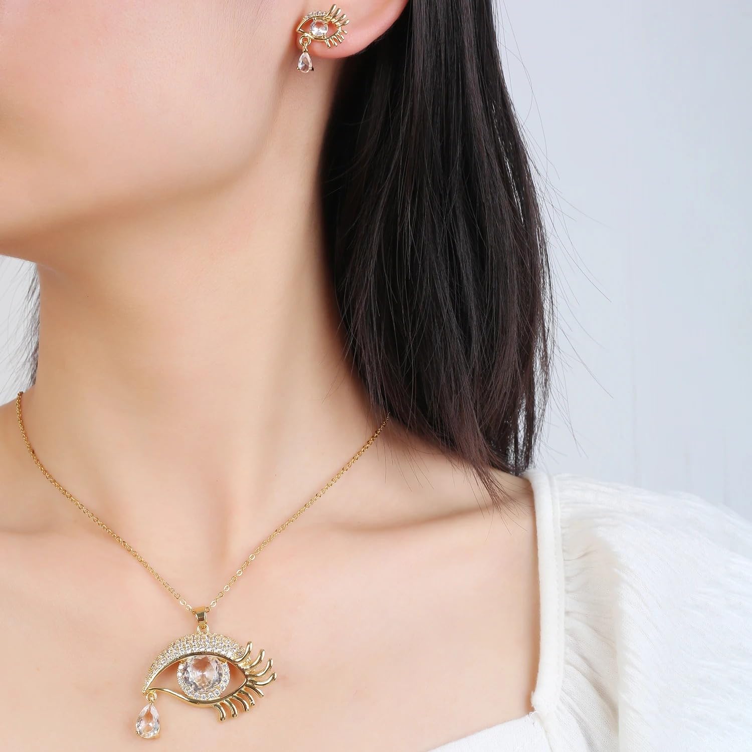 Collar de Mal de Ojo Lleno de Oro de 14 Quilates para Mujeres y Hombres, Collares de Cristal Grandes de 8 Colores O Cadena turca de la Suerte, Globo Ocular de en