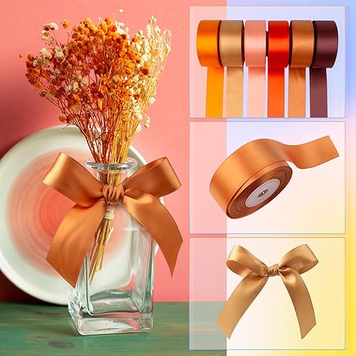 Miniatura 6 de Mlurcu Cinta naranja quemada de 1 pulgada de ancho, cinta de satén naranja, cinta de satén naranja de doble cara de colores sólidos surtidos para