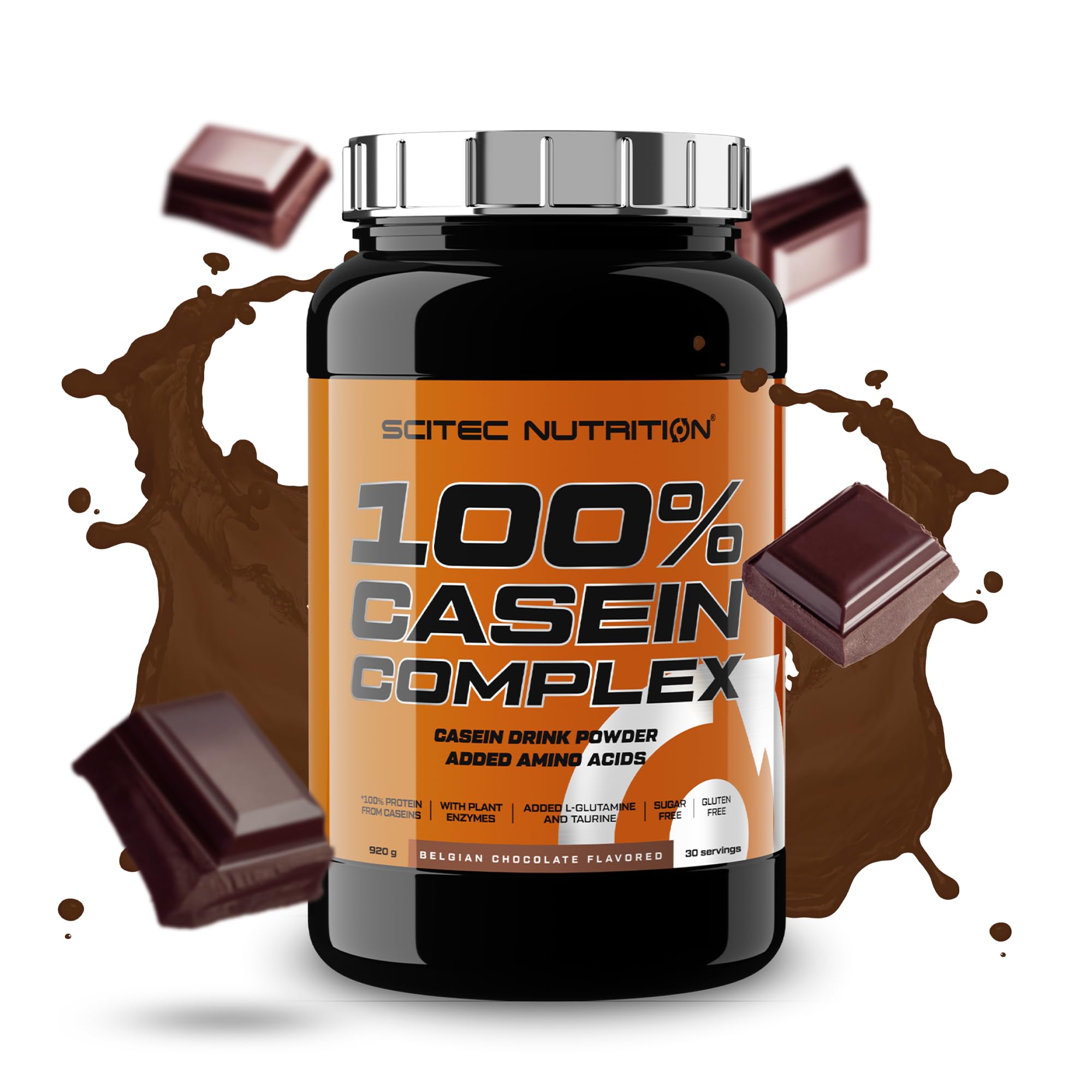 Scitec Nutrition 100% Casein Complex - Complexe de caséine à base de caséine micellaire - avec L-Glutamine, Taurine et Enzymes végétales, 920 g, Chocolat belge