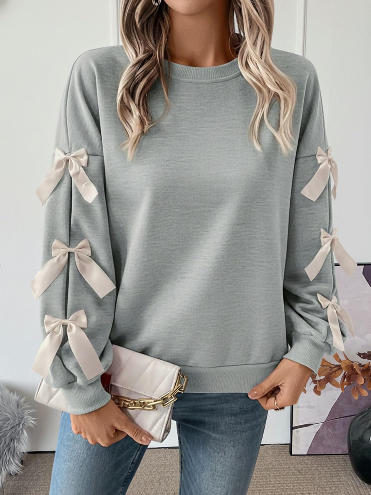 Sudadera De Navidad Para Mujer Cuello Redondo Pulóver Con Lazo Dulce