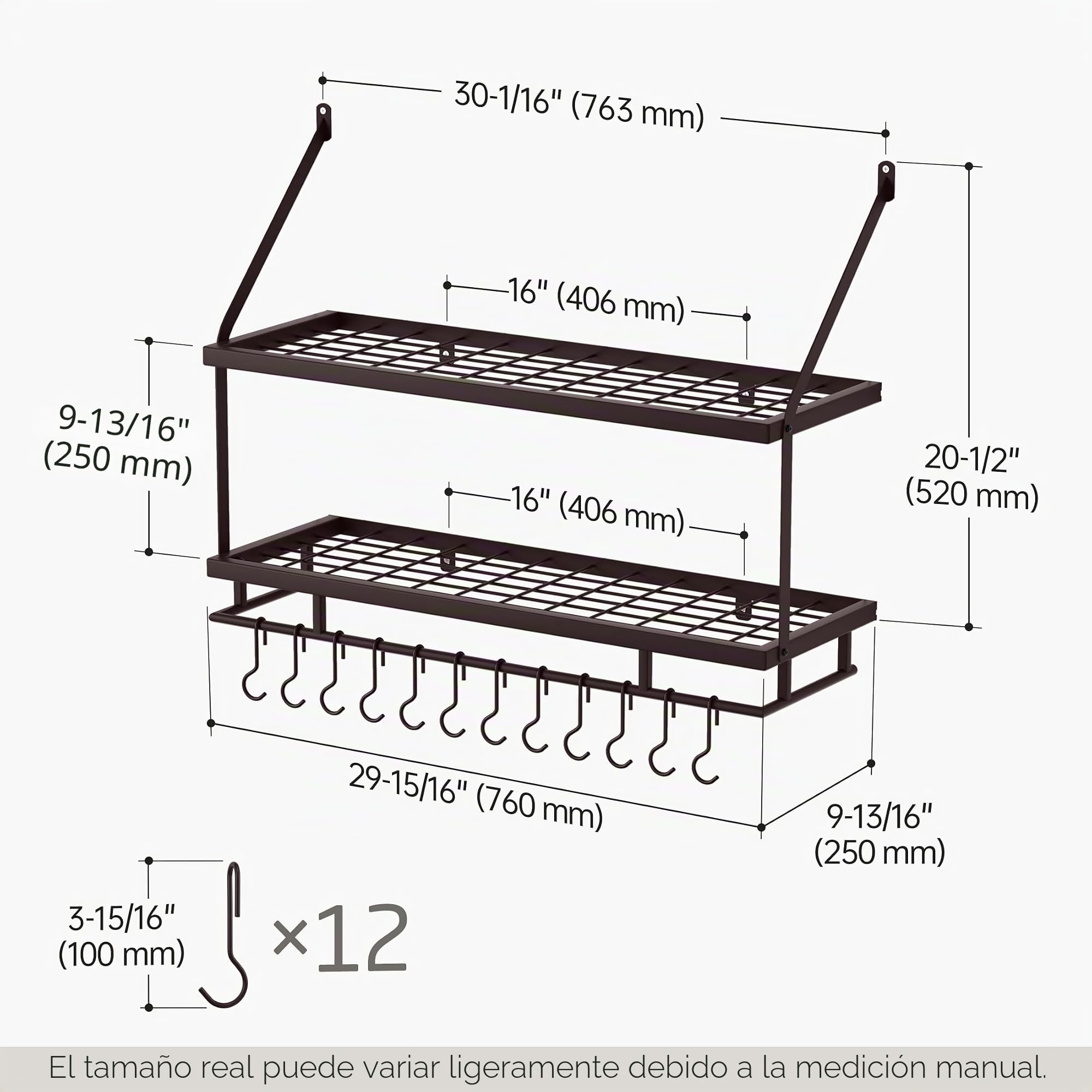 KES Estante de Pared para Ollas de 30 Pulgadas en Bronce Aceitado, Organizador de 2 Niveles para Ollas y Sartenes con 12 Ganchos Resistentes, Estante de Pared de Cocina de Estilo Granja, KUR215S75B-OB
