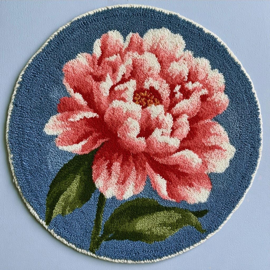 AMBATTERY Round Shape Latch Hook Kits for Adults,Peony Flowers