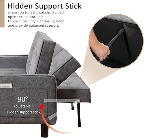 Miniatura 5 de IPKIG - Sofá cama futón de 72 pulgadas con 2 otomanasmesas auxiliares de almacenamiento, sofá cama convertible, sofá biplaza con respaldo dividido,