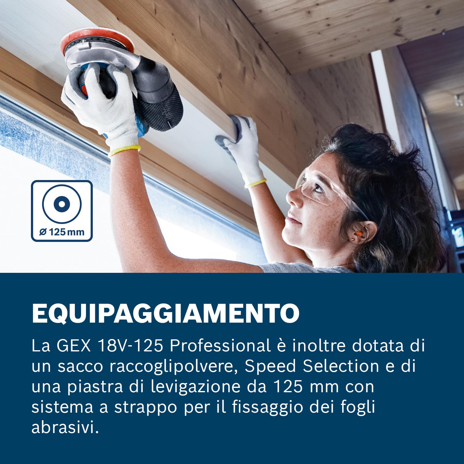 Bosch Professional 18V System Levigatrice Rotoorbitale a Batteria Gex 18V-125 (Incl. Platorello (125 Mm), 1 Carta Abrasiva, Sacchetto Raccoglipolvere, senza Batterie e Caricabatterie)