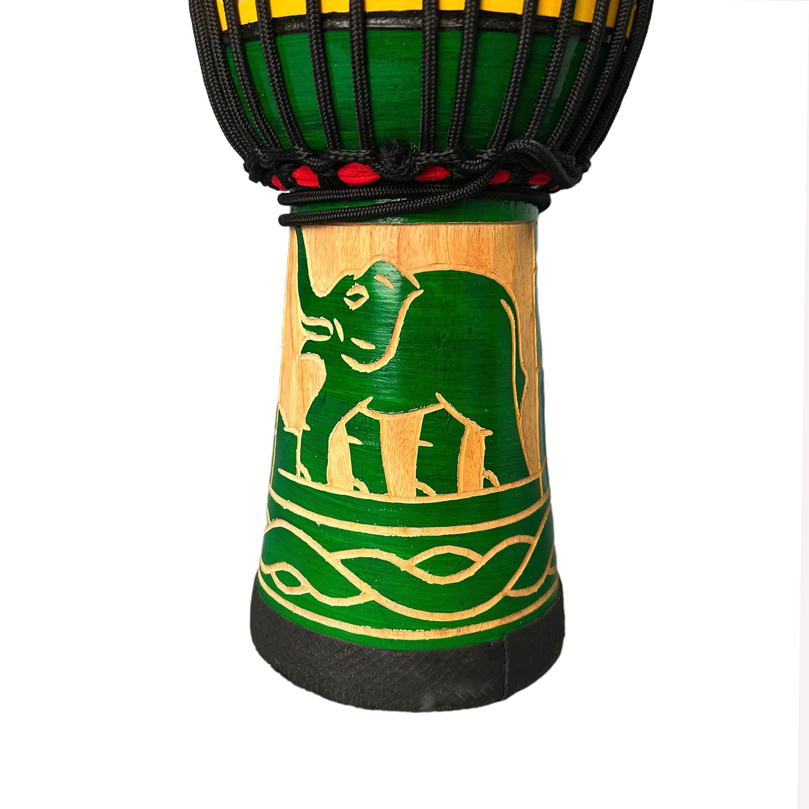 BALSTD Djembe - Tamburello in stile africano occidentale, intagliato a mano, in pelle di capra, con tamburello, bongo, percussioni (elefante verde)