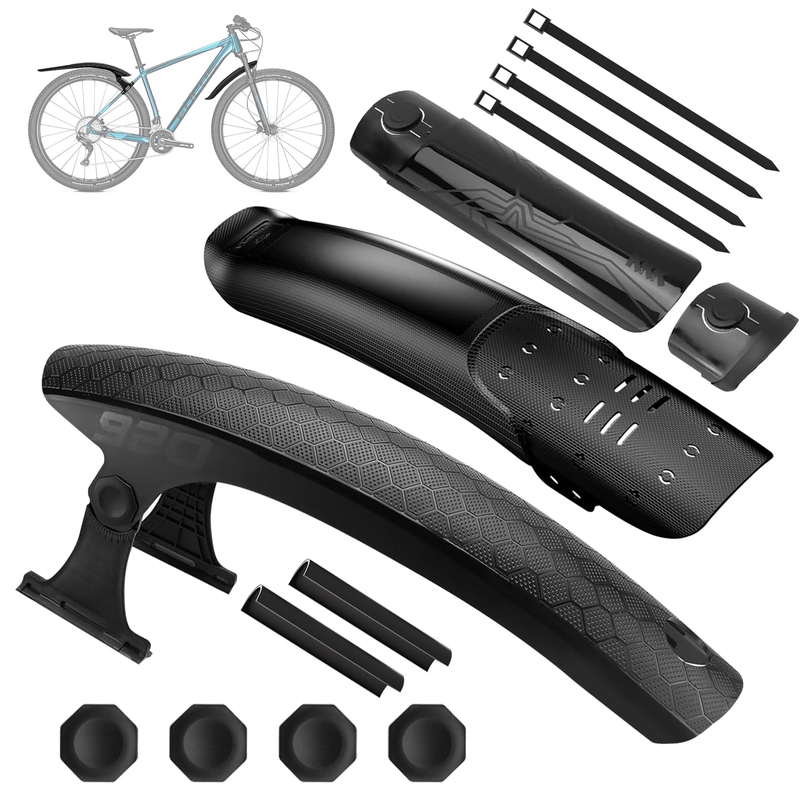 auvstar Parafango Bici,Parafanghi Bici Anteriore e Posteriore,Regolabile Parafango Universale per Bicicletta,Adatto per Mountain Bike/Biciclette da Strada/MTB,Adatto per Ruote da 26/27.5/29 Pollici