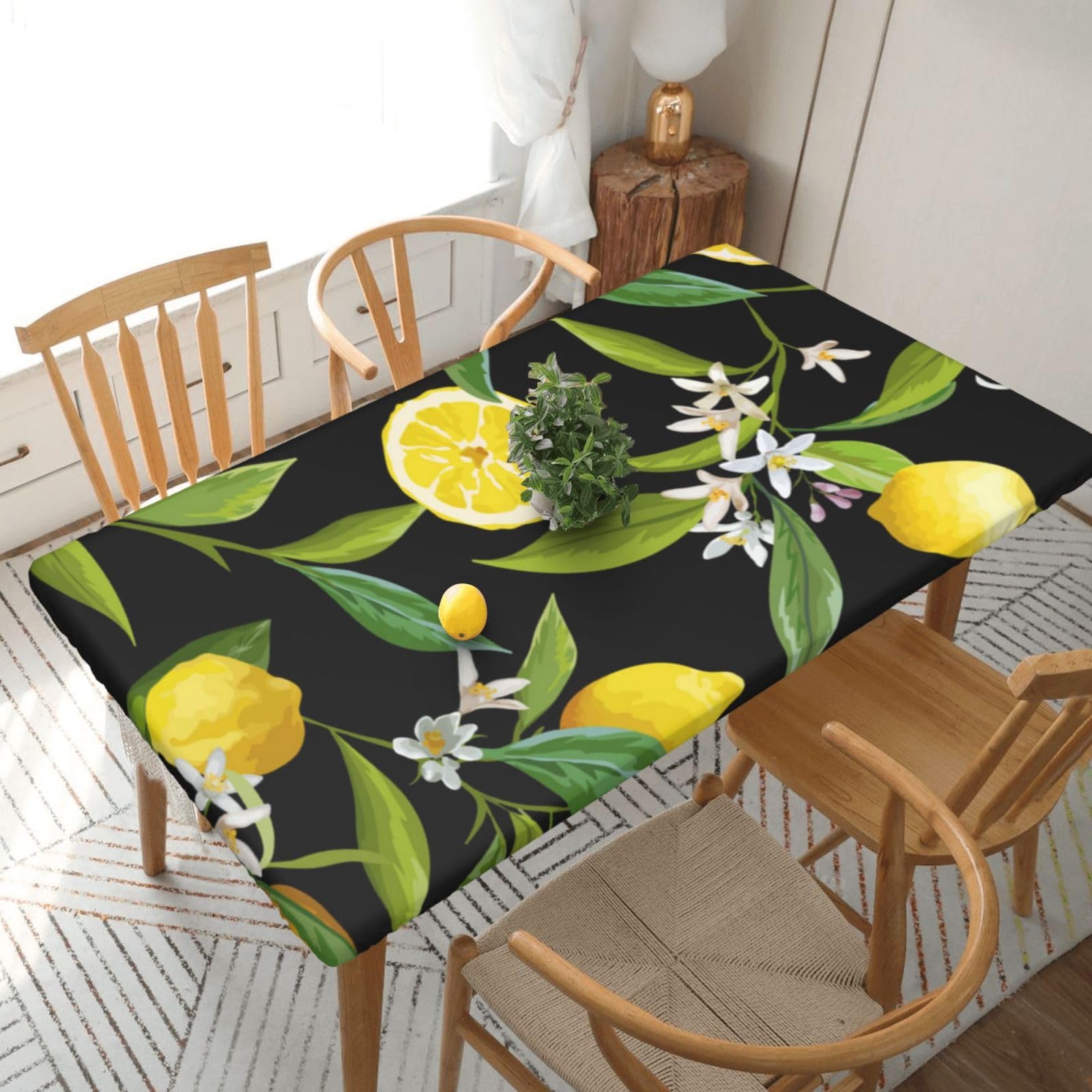 BNVSADC Yellow Lemon Printed 5FT Tablecloth Polyester Kitchen Water Resistant Table Cloth Dining Table Decoration Table Covers, 152x76 CM