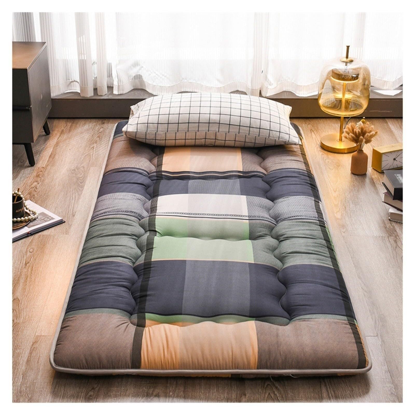 Japoński składany materac futon o grubości 5 cm antypoślizgowy i oddychający idealny do sypialni domowej pojedynczy rozmiar (90 x 200 cm) - wygodne rozwiązanie do spania