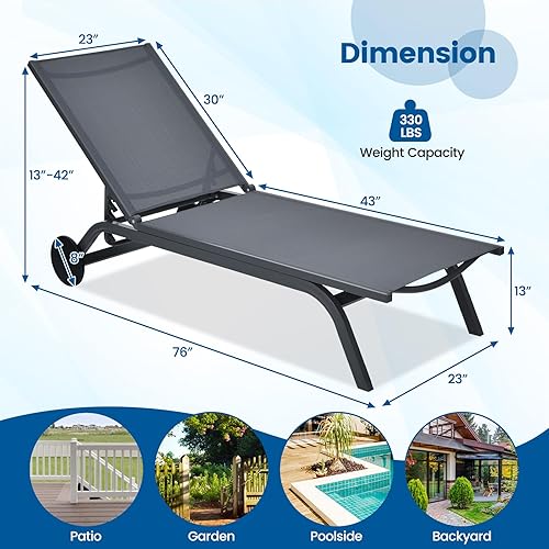 Miniatura 3 de COSTWAY 2 sillas de patio reclinables de tela de aluminio ajustable gris