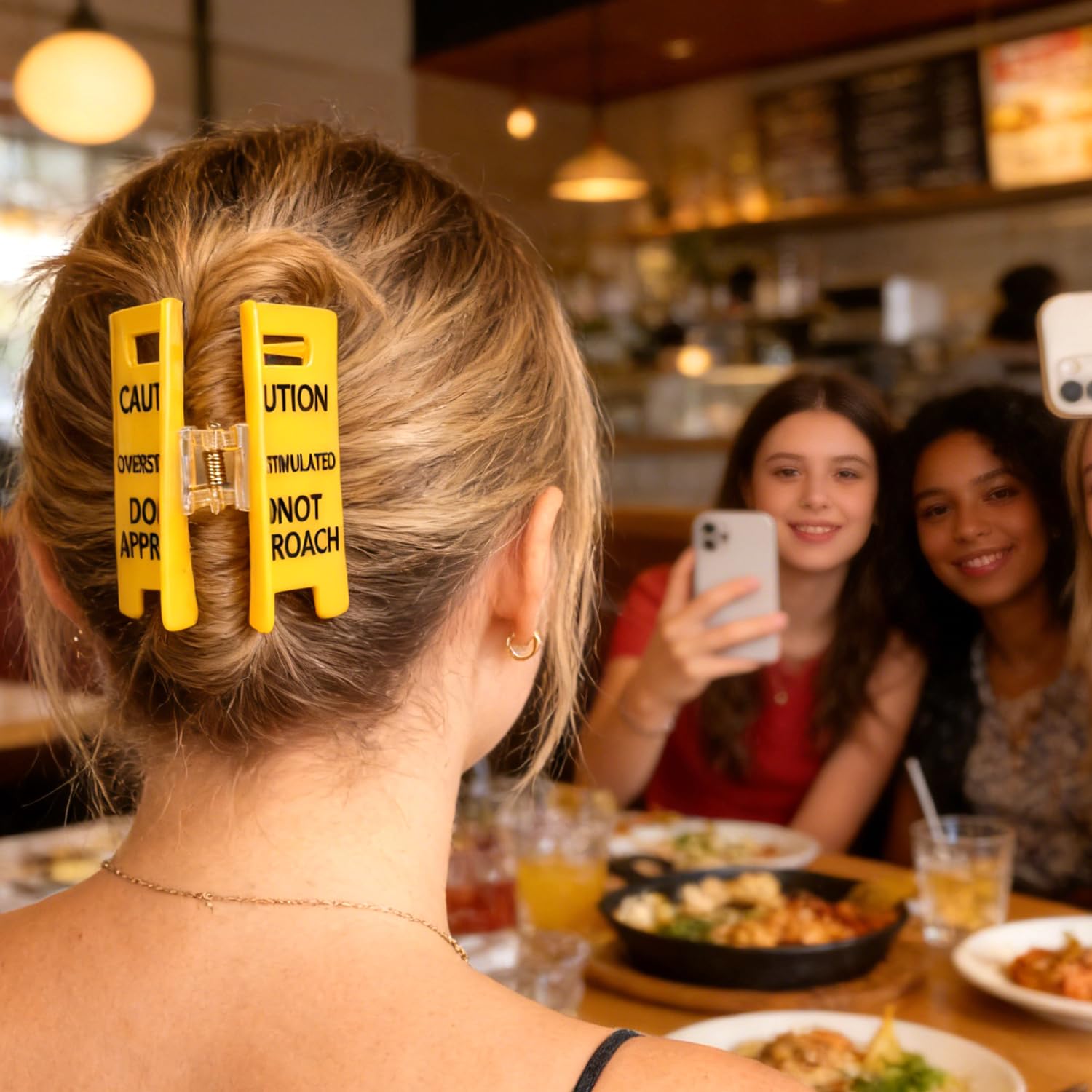 Caution Overstimulated Do Not Approach Hair Clips with Warning Signs,Unique Hair Accessories in 4 Colors, Each 2.8 inch,Funny Yellow Safety Sign Claw Hair Clips Gift for Humor Lovers (2.8“-4pcs)
