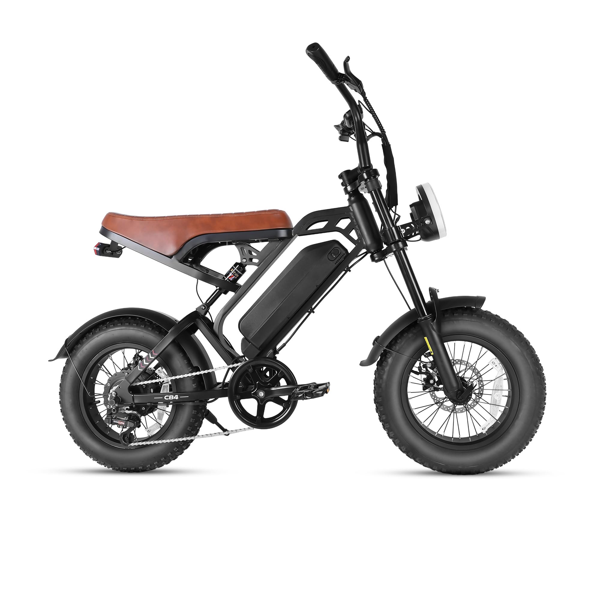 Générique CB4 Vélo Électrique Fat Bike 16 Pouces pour Adulte, Batterie 48V 10,4Ah, Moteur 250W, Double Suspension, Pneus 16×4.0", Selle Biplace, Écran LCD, Freins à Disque, Autonomie 50KM