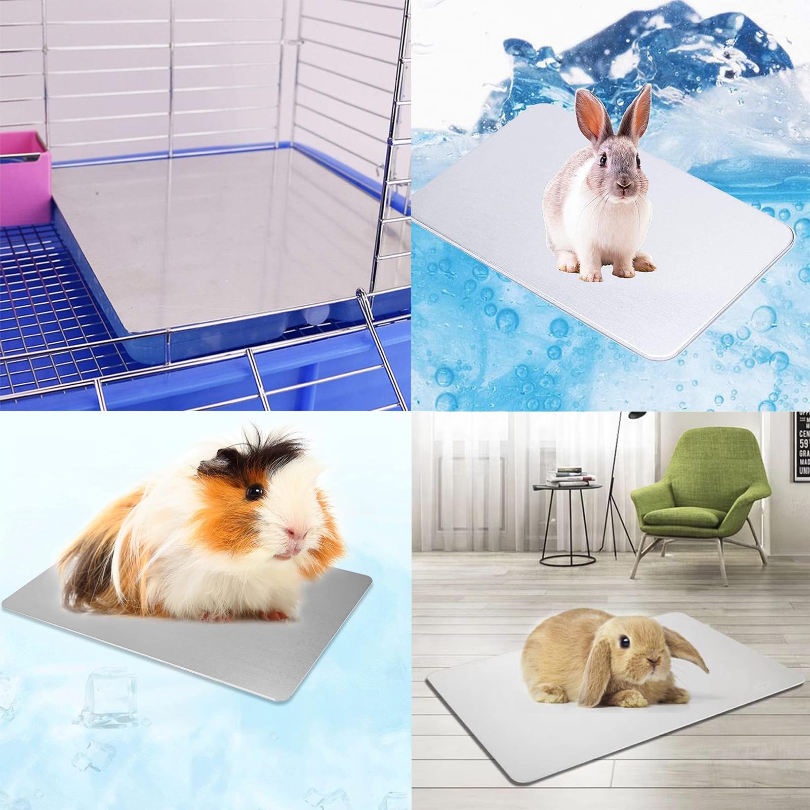 coniglio Cooling Pad, hamster freddo piatto letto di ghiaccio, tappetino di raffreddamento per animali domestici, resistenza al morso lega di alluminio Cool Pads, 12x8 IN
