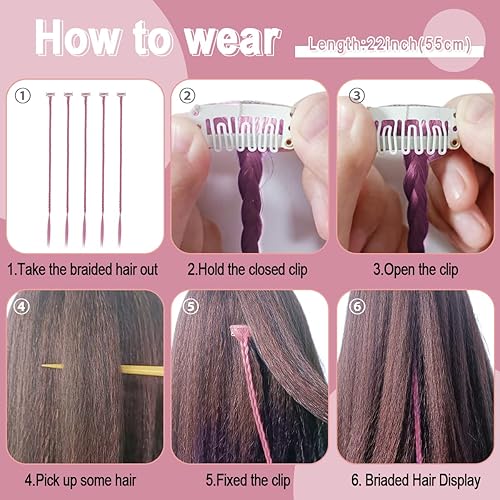 Miniatura 4 de Extensiones de cabello trenzado, 5 piezas de extensiones de cabello sintético suave natural para mujer, para uso diario (22 pulgadas, trenzadas,
