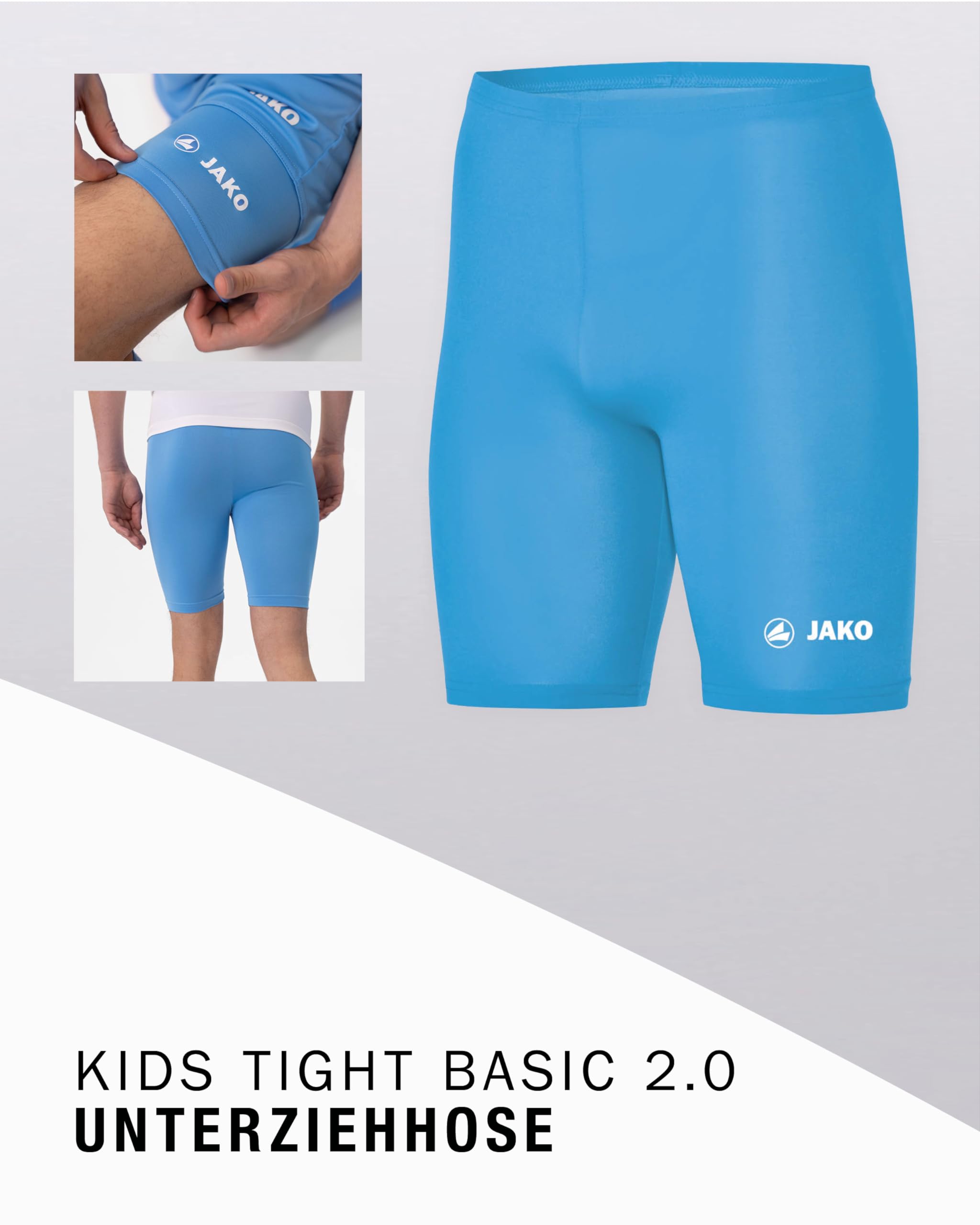 JAKO Unterziehhose Kinder Tight Basic 2.0 Skyblue 152 - Elastische Fahrradhose Kinder aus Polyester, Radlerhose Kinder mit elastischem Bund, Thermohose
