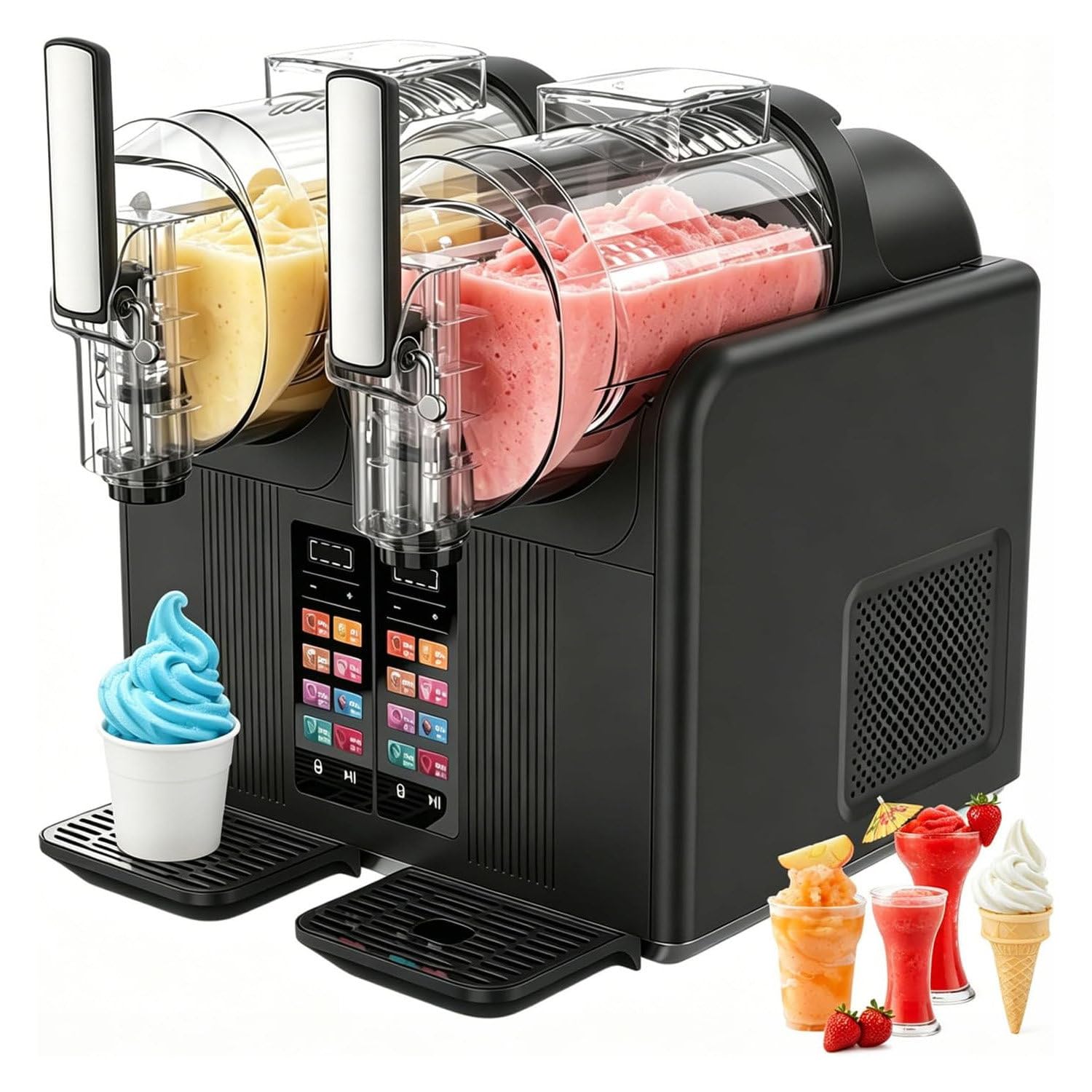 Commercial Slush Machine Dual Tank 2×2L,Fast Rapid Chill Black-110V-120V