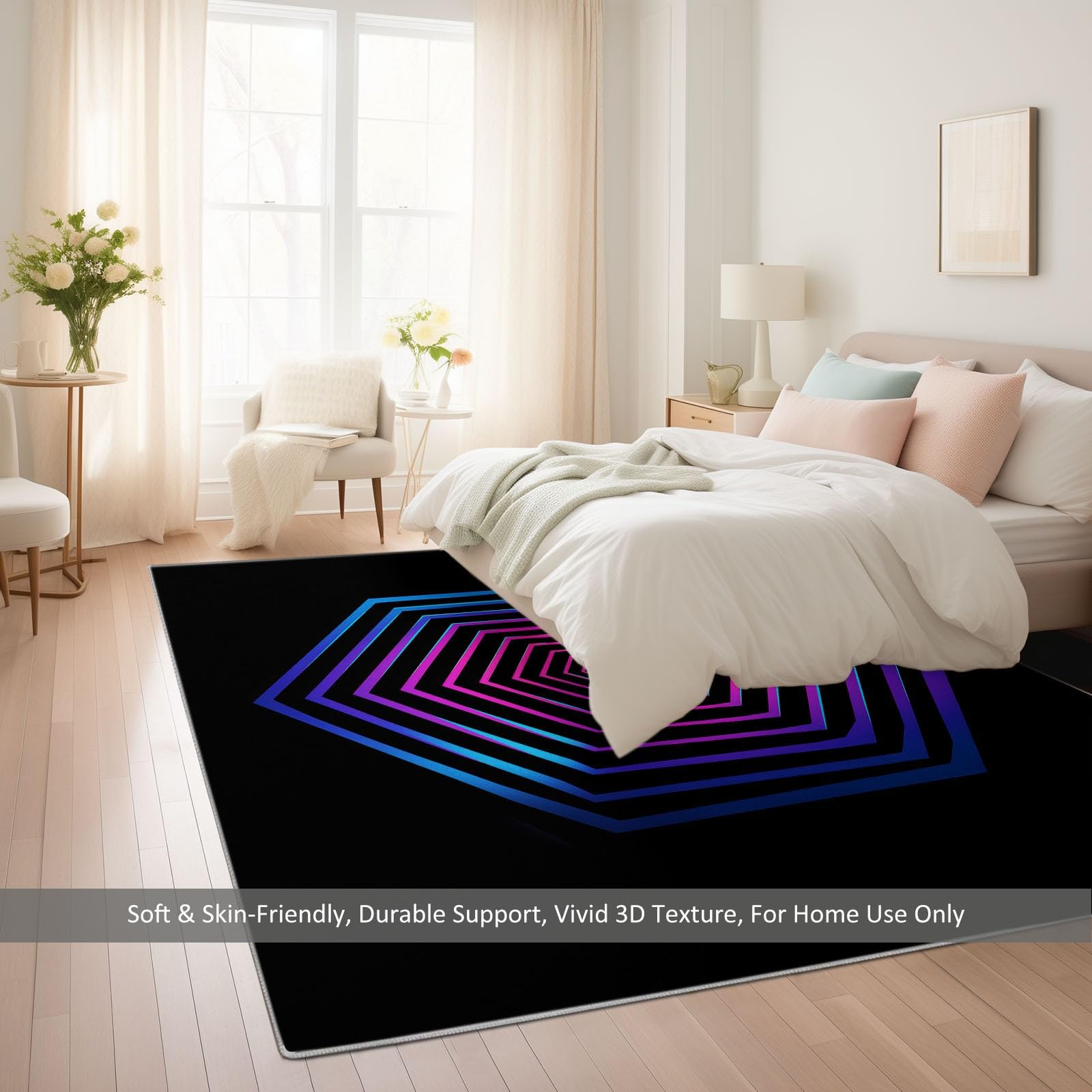 Dywan zmywalny 140 x 200 cm geometryczny do salonu, odporna na poślizg neonowy sześciokąt paski mata antypoślizgowa - miękki dywanik z nadrukiem do sypialni pokoju dziecięcego kuchni pokoju zabaw