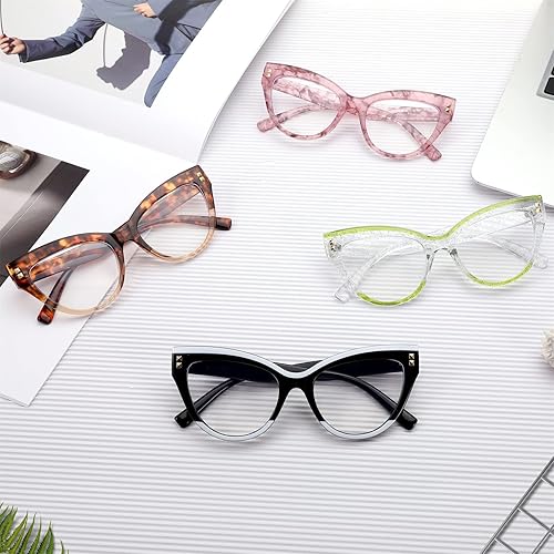 Miniatura 6 de FEISEDY Gafas de computadora de gran tamaño con bloqueo de luz azul para mujer, marco de anteojos falsos de ojo de gato, antifatiga ocular B2323