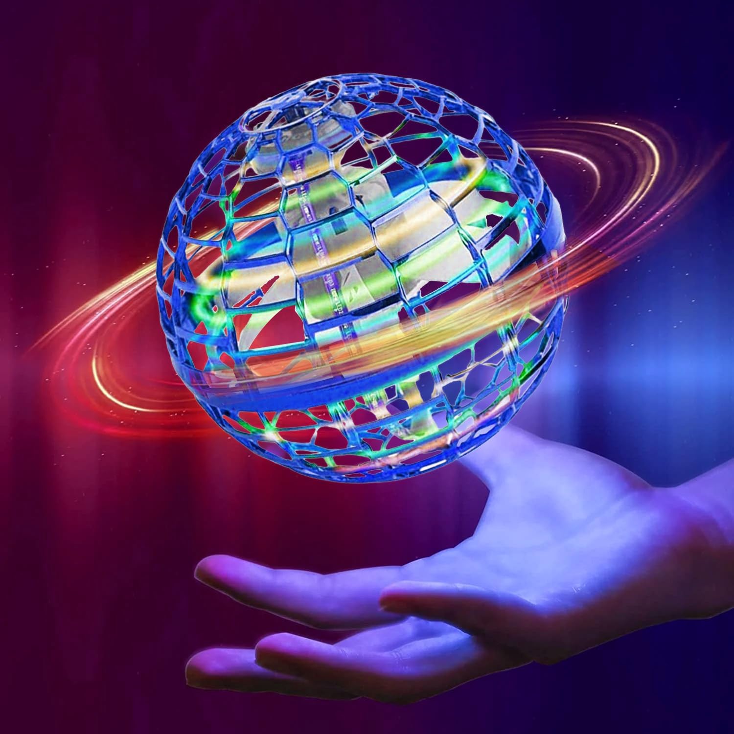 bestyks Drone Bola Voladora Magica Bola Voladora con Luces Spinner Volador Boomerang Bola Voladora para Niños UFO-Ball Bola De Dron Interactiva Spinner - Rojo (Azul)
