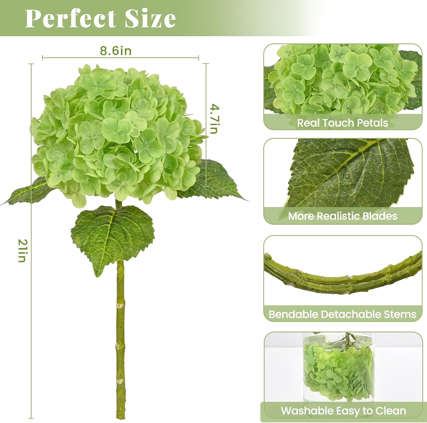 MARTINE MALL 3Pcs 21in Hydrangea Artificial Flowers, Latex Real Touch Hydrangeas Lifelike Large Hydrangea Flowers for Home Decor Party Arrangements Wedding Bouquets Centerpieces (Dark Green) - Image 5