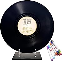 Vista 13 de REEGII Libro de invitados de cumpleaños estilo disco de vinilo para decoraciones de cumpleaños, póster grande de 11.6 x 11.6 pulgadas con 12