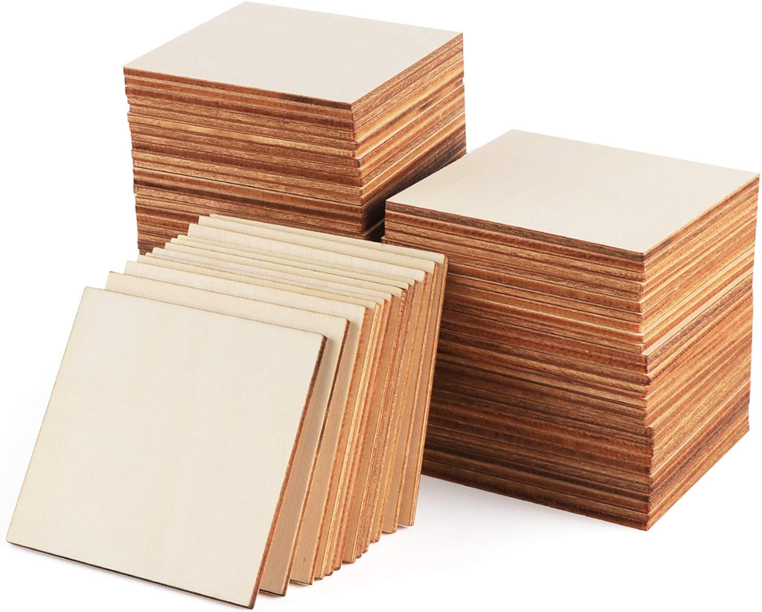 ilauke 80 Pack Wooden Squares for Crafts, 3"x 3"x 1/8 Blank Wood Pieces, Unfinished Balsa Sheets Cricut with Smooth Surfaces, for Crafts DIY Wood Burning Painting Staining Laser Wood Engraving