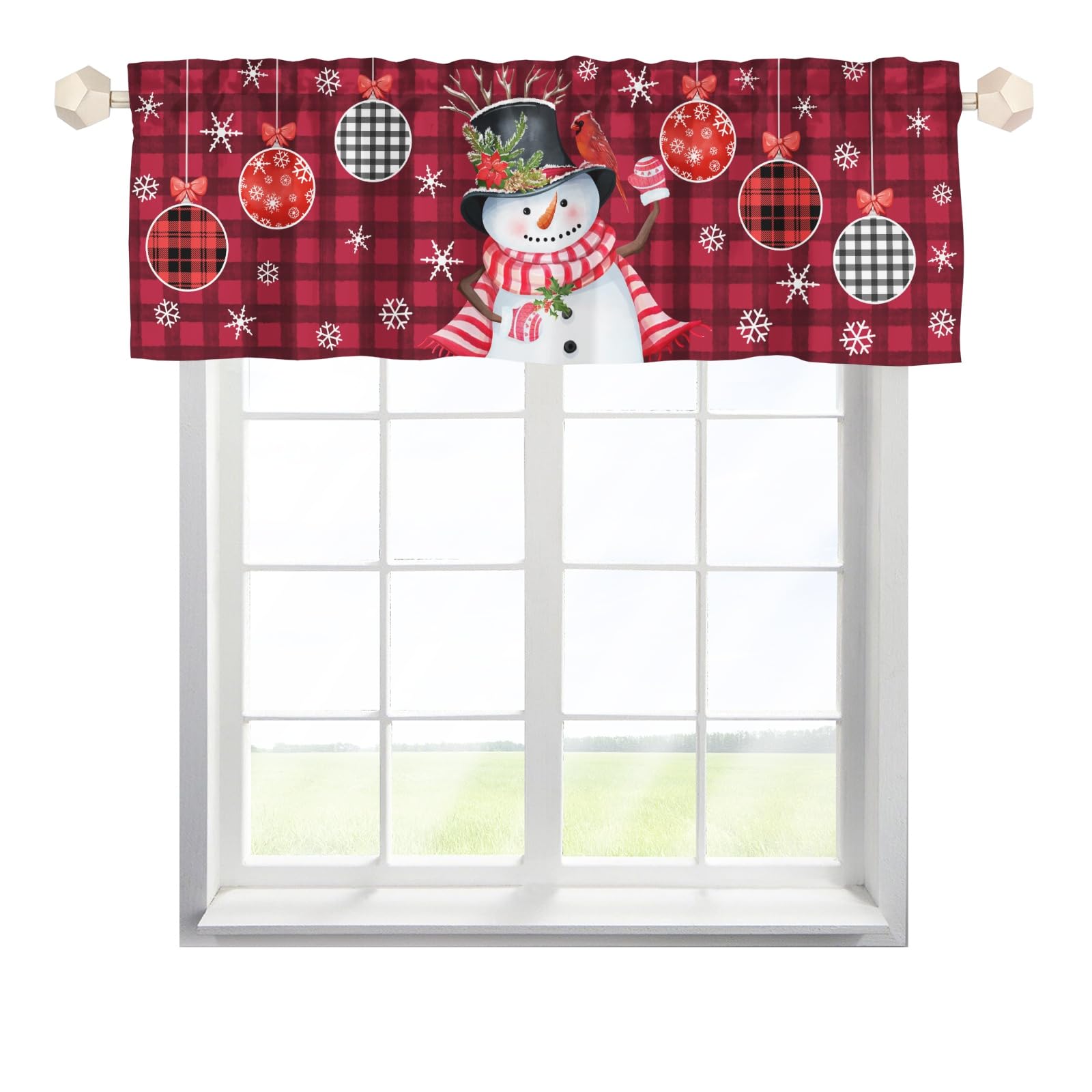 Christmas Snowman Snowflake Valance Curtains,Short Curtains Valance for Window,Christmas Valance,Curtain Rod Pocket Valances,Farmhouse Country Curtains for Kitchen Window Bathroom Living Room Bedroom