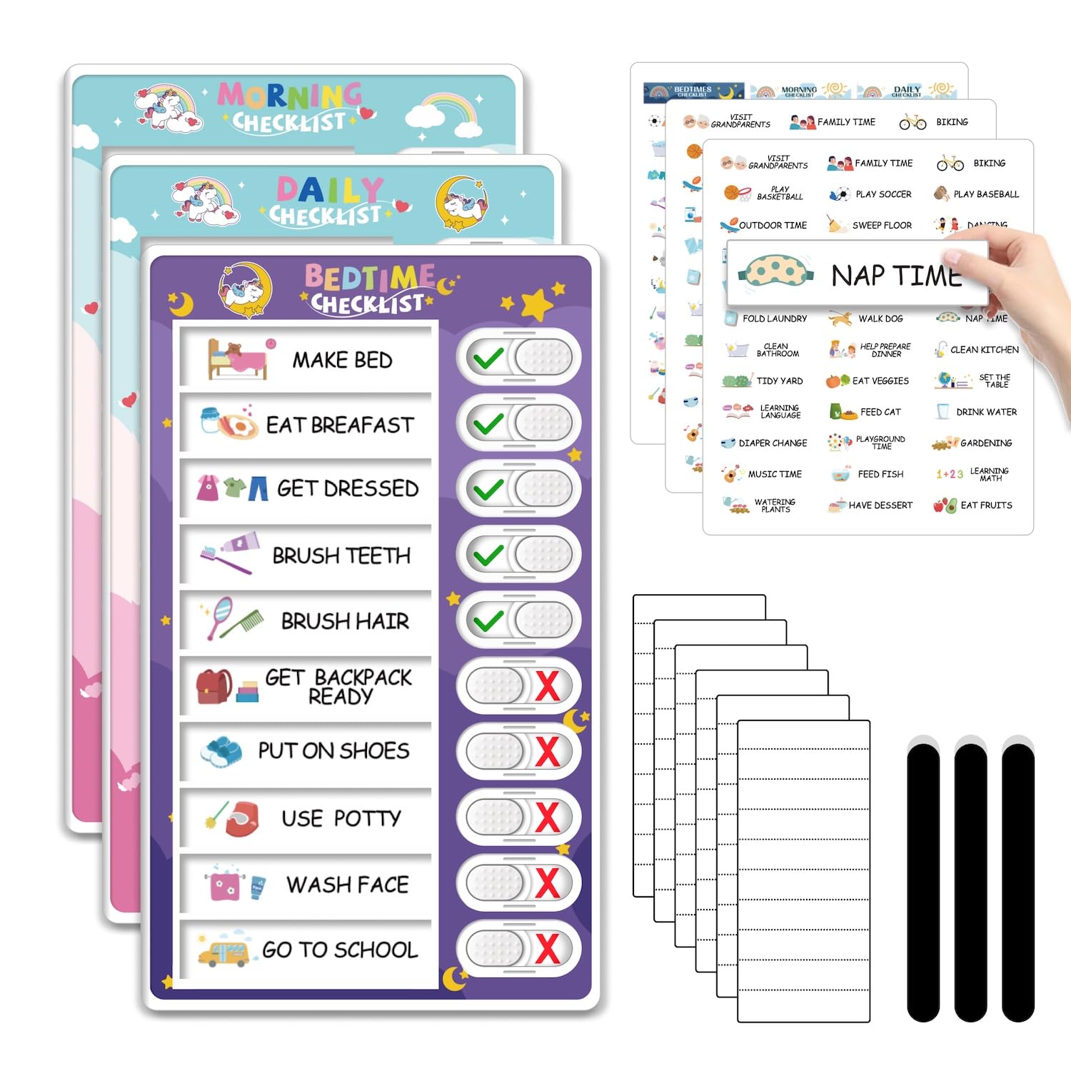 CustomMaster 3 in 1 Bedtime/Morning/Daily Routine Chart for Kids, Magnetic Chore Chart for Kid, Visual Schedule for Kid Toddlers