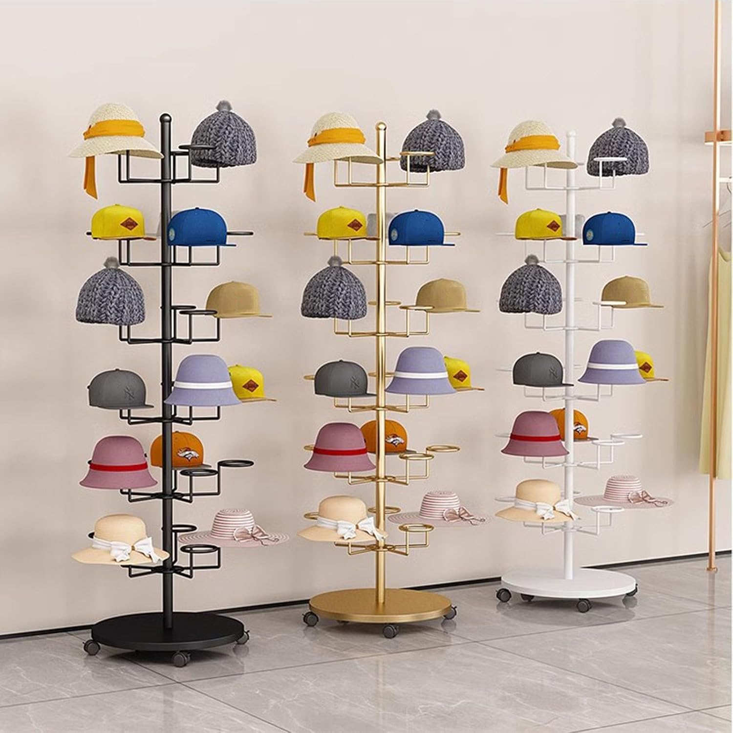 Hat Rack Hat Rack Stand,Baseball Hat Holder Hats Display Rack,Rotating Retail,Multi LayerRotating Hat Display Stand，Freestanding Large Floor for Retail Use for Hats, Wigs Helmets