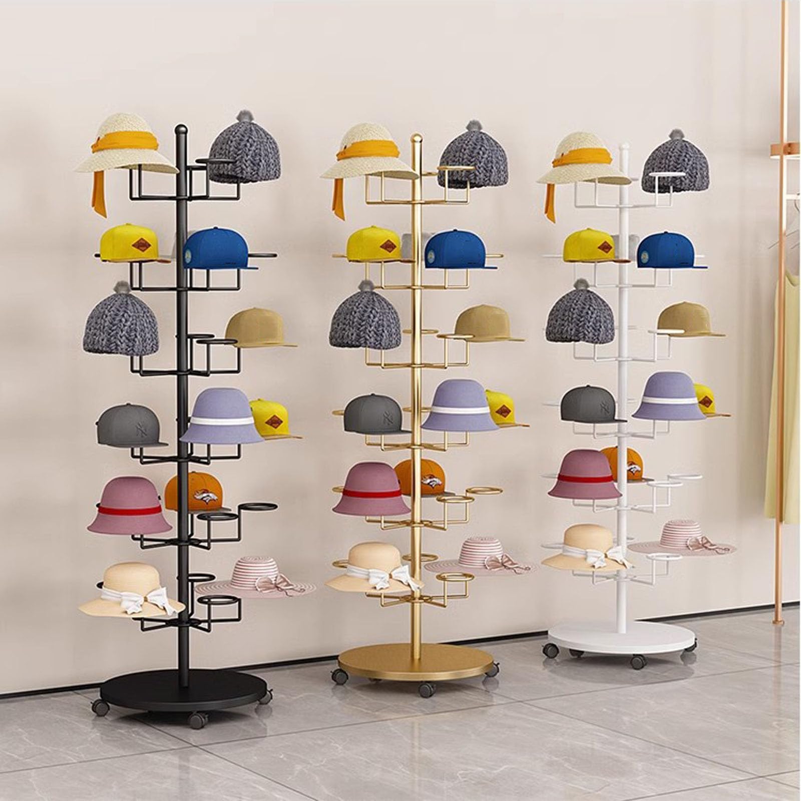 Perchero para Sombreros, Soporte para Gorras de béisbol, Estante de exhibición de Sombreros, Giratorio para Venta minorista, Soporte de exhibición de Sombreros Giratorio de múltiples Capas,