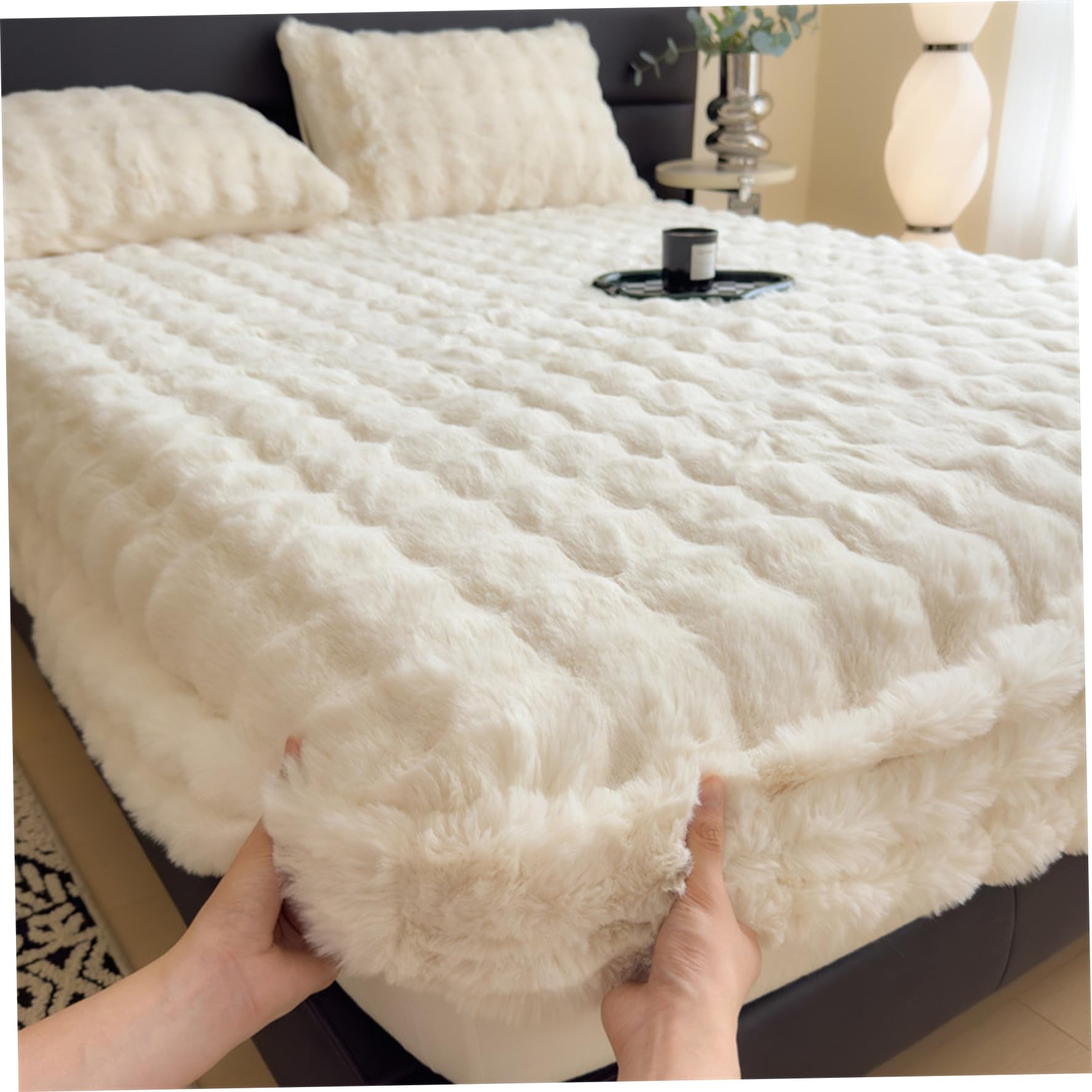 Drap-Housse 150x200 Hiver Fourrure Polaire Lit Double Chaud