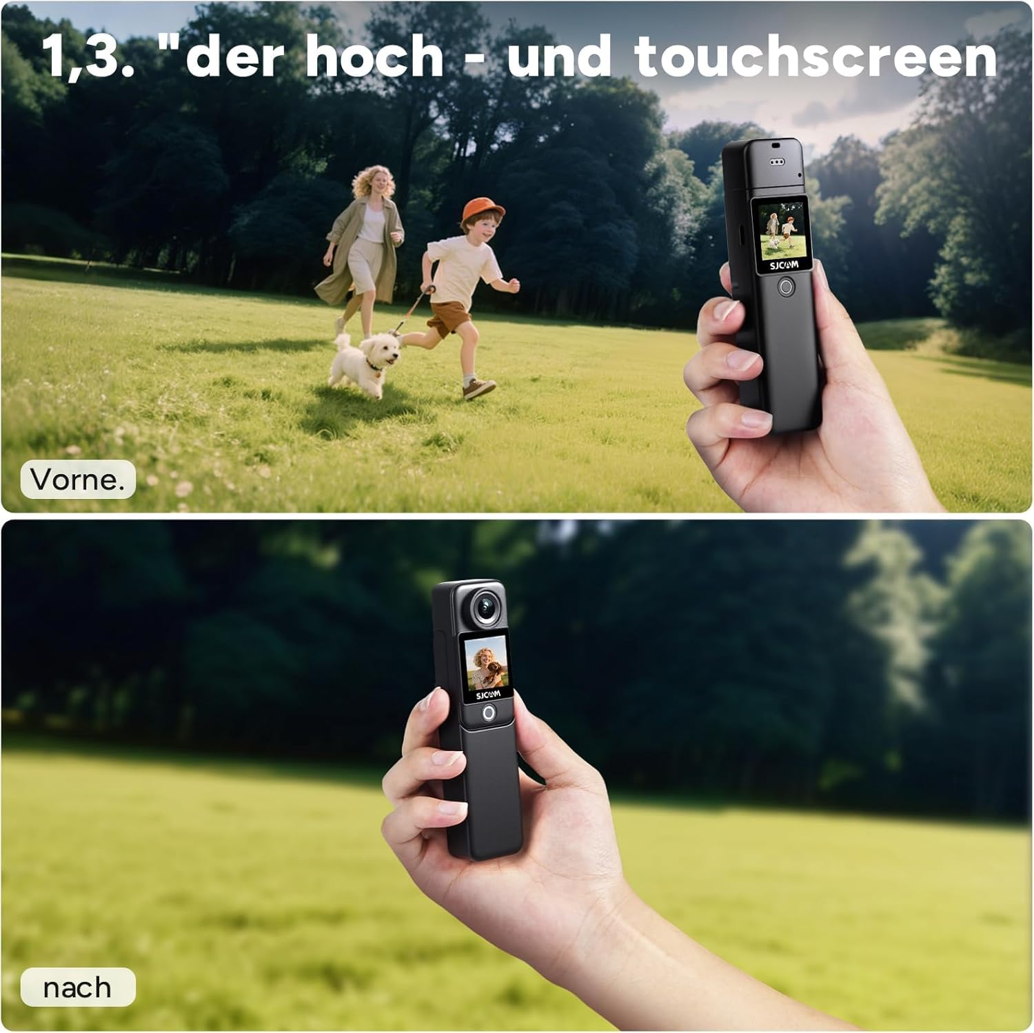 SJCAM C300 Vlog Kamera 4K(64GB),7 Stunden Akkulaufzeit,6-Achsen-Stabilisierung,Dual-Touchscreen,154° Weitwinkel,30M Wasserdicht,Action cam mit Zubehör-Kits Geschenke,Schwarz