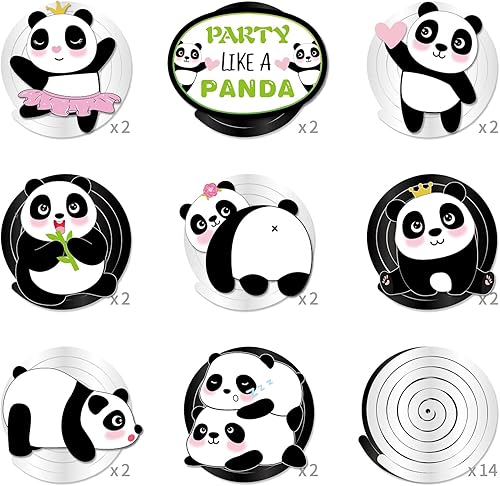 Miniatura 2 de Decoraciones colgantes de 30 piezas de panda en espiral, suministros de fiesta de oso panda, como un panda, decoración temática de cumpleaños para
