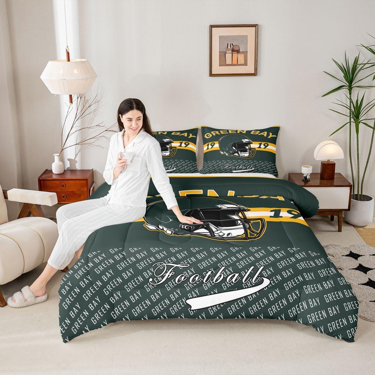 Feelyou Football Kids Comforter Set Twin Size Green Bay Bedding Set Football City Duvet Quilt for Kids Boys Girls Bedroom Sports Games Decor Microfiber Ultra Soft Breathable - Image 5