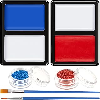 Lictin Red White Blue Face Paint Kit with Glitter, 3 Color Water-Based Patriotic Face Paint, USA Flag 4th of July Face Paint for Independence Day, Halloween Cosplay, Veterans Day
