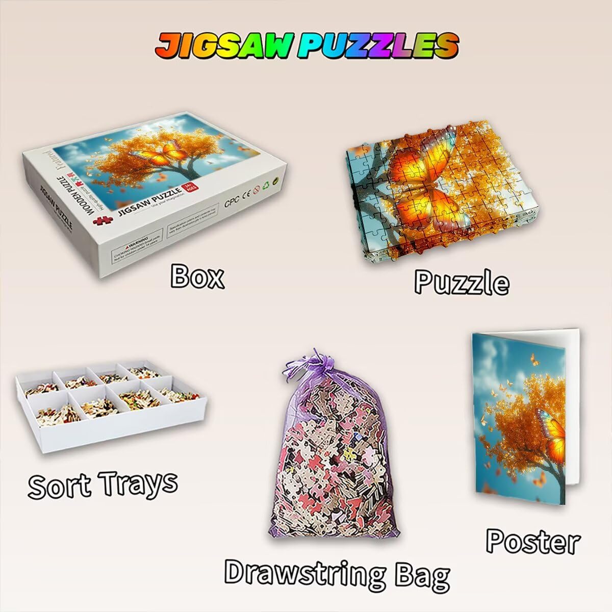 Puzzle 2000 elementów dla dorosłych, puzzle 2000 sztuk motyl, drzewo puzzle dla dorosłych z wykwintnym pudełkiem do pakowania, gry edukacyjne, duże drewniane puzzle, prezent dla kobiet do dekoracji