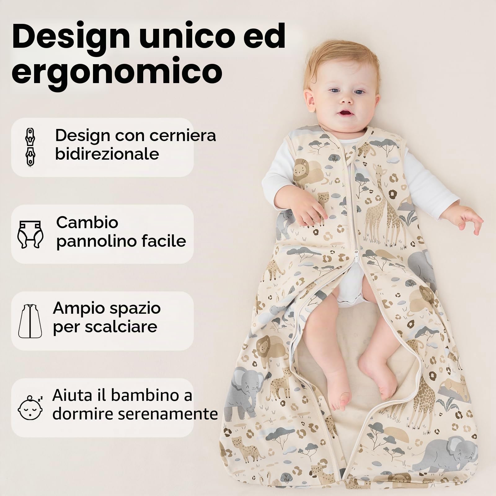 Unnivoll Sacco Nanna Estivo 0-6 Mesi 0.5 Tog 100% Cotone Neonato