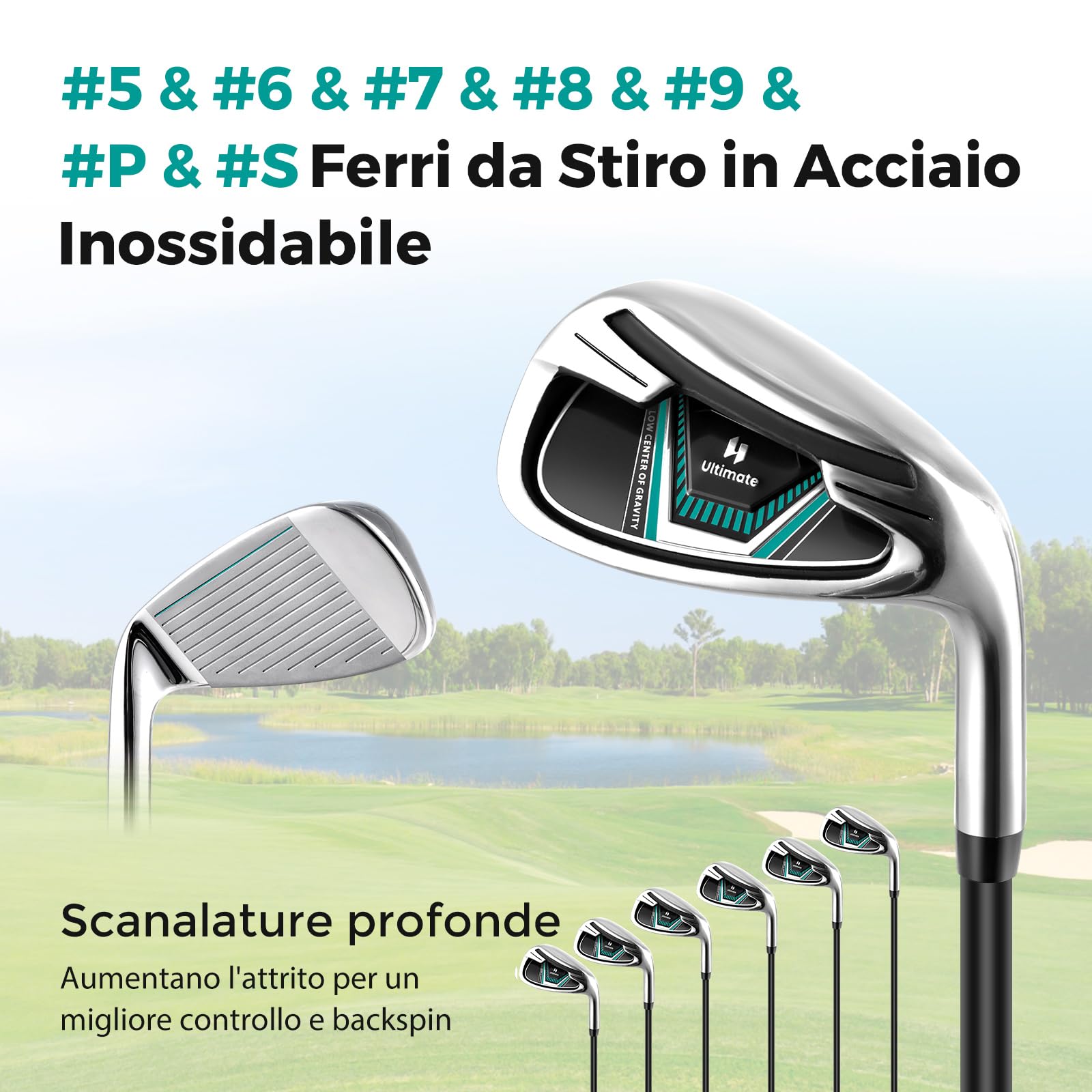 GYMAX Set di Mazze da Golf per Uomo, Set Completo da Golf in Metallo, Sacca da Golf, Sacca da Golf con Cinghie, per Mano Destra, con Driver 1, Ibrido 5, Ferri 6, 7, 8, 9, S e Putter