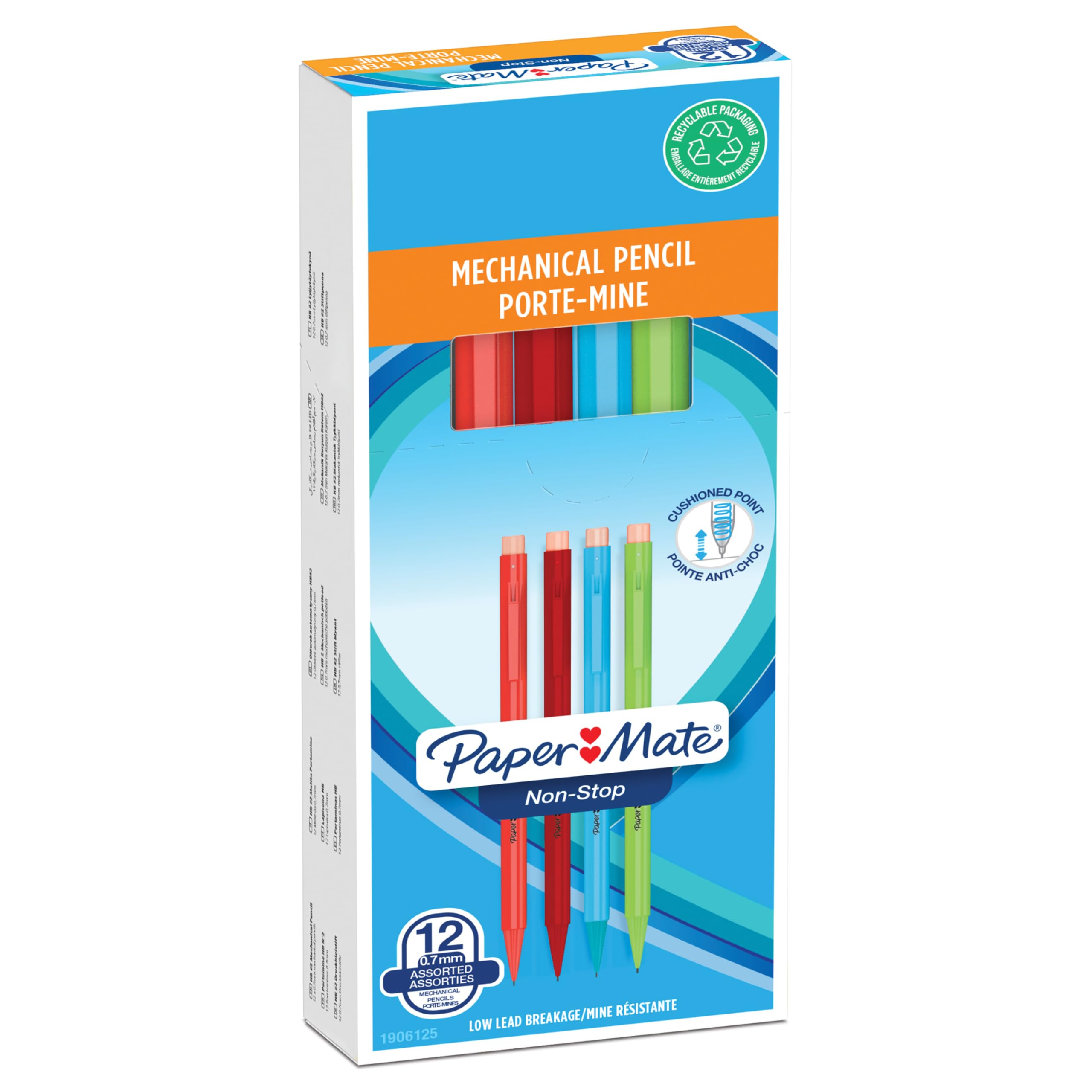 Paper MateNon-Stop Mechanical Pencil | 0.7mm | HB #2 | Assorted Neon Barrel Colours | 12 Count