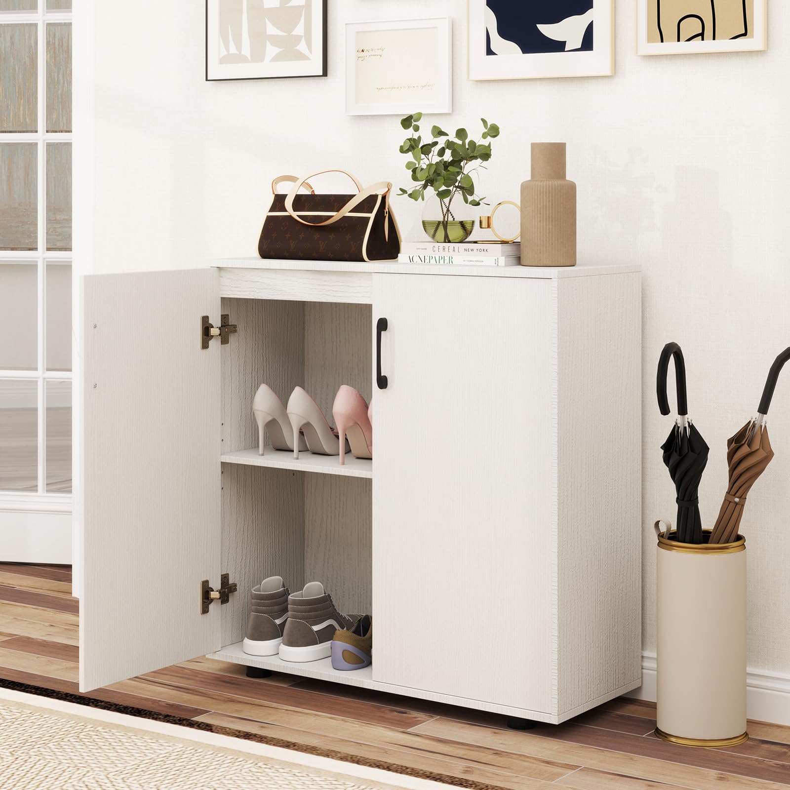 KOMFOTTEU Credenza Cucina con 2 Ante, Mobile Buffet con Ripiano Regolabile, Armadio Dispensa in Legno Antiribaltamento, per Sala da Pranzo, Soggiorno, Ingresso, 80 x 31,5 x 82 cm (Bianco)