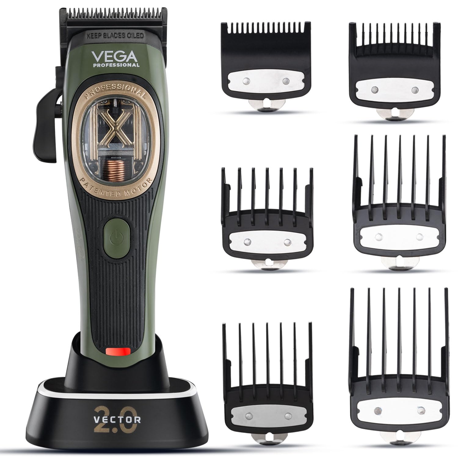 VEGA PROFESSIONAL Vector 2.0 Cordless Hair Clipper with Smart Torque Control Technology| DLC Stainless Steel Faper Blades| 150 Min Runtime| Trimmer/Clipper for Hair Cutting| 6 Magnetic Combs (VPPHC-12)-image-7
