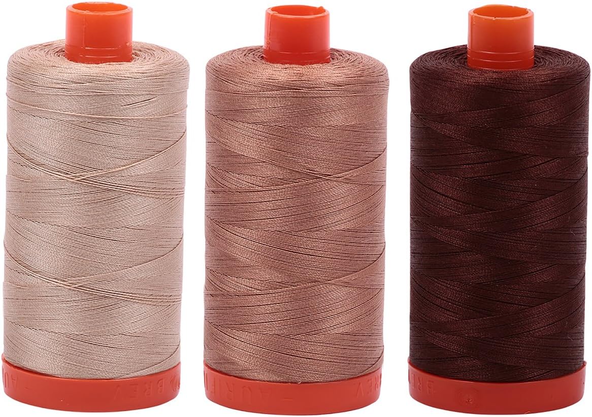 AURIFIL Cotton Mako 50wt 1300m 3-Pack: Beige + CafeAuLait + Chocolate